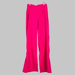 NICOLE MILLER Dark Pink Linen Blend Wide Leg Flared Pants 4  Office Casual